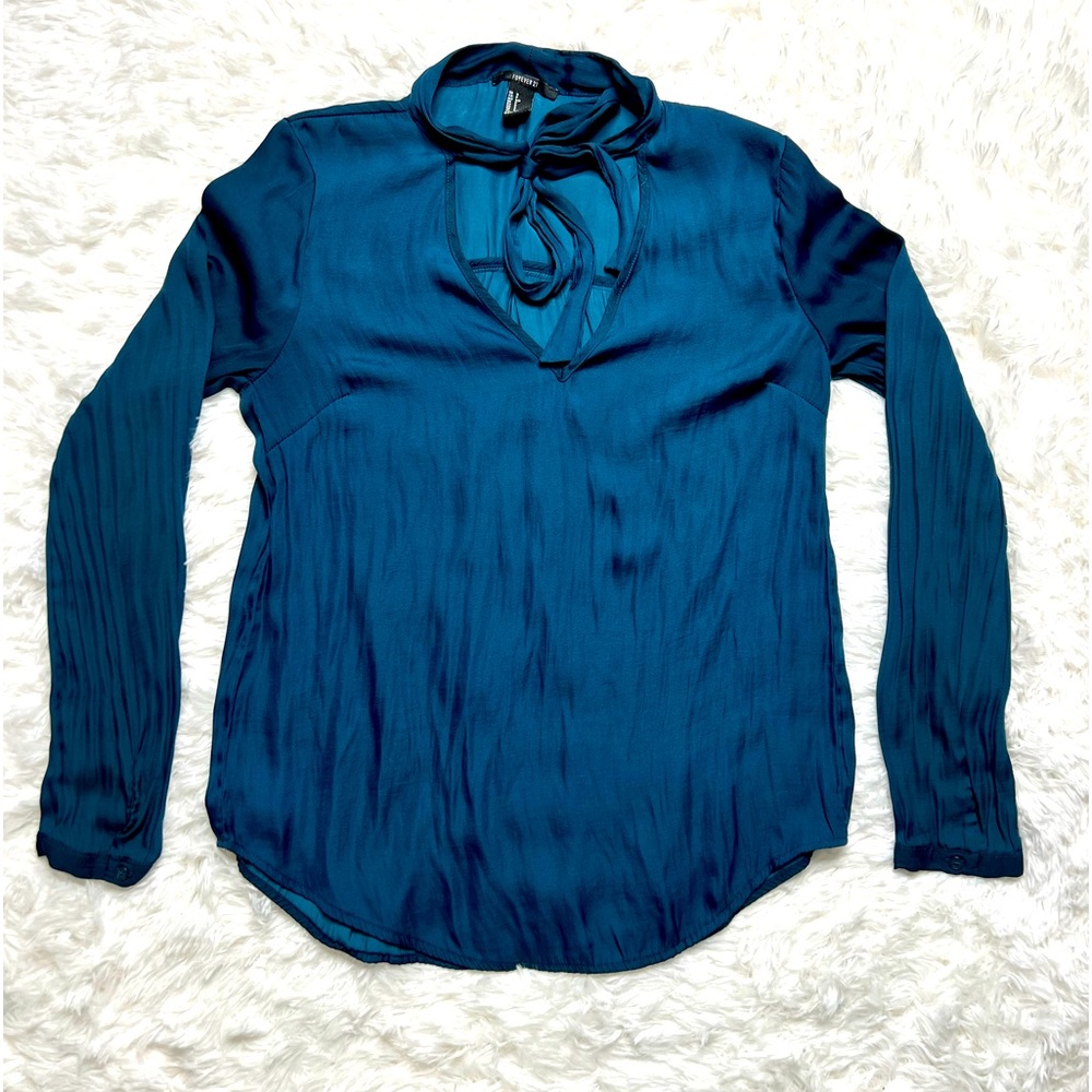 Forever 21 Silk Long-sleeved Blouse with Neck Tie Size S